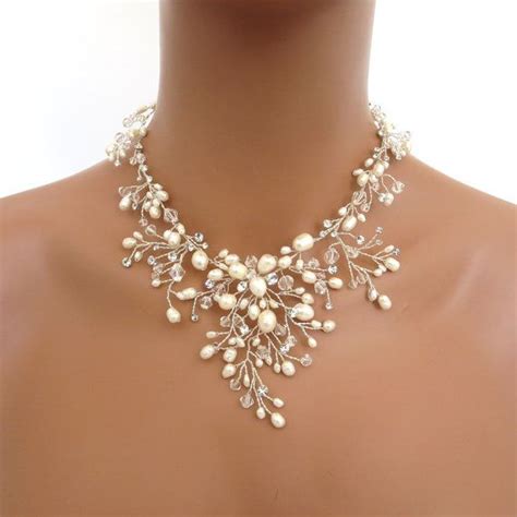 Bridal Necklace Pearl Necklace Wedding Jewelry Set Crystal Necklace Pearl Earrings Bridal