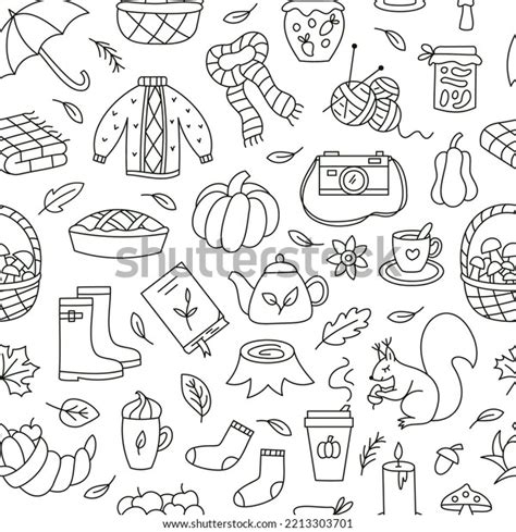 Autumn Doodle Seamless Pattern Ideal Coloring Stock Vector Royalty