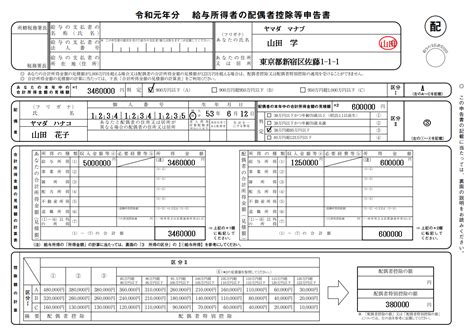 「令和元年分 給与所得者の配偶者控除等申告書」の書き方と記入例