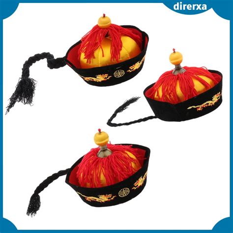 Dire Mens Chinese Style Hat Dragon Ponytail Qing Dynasty Emperor