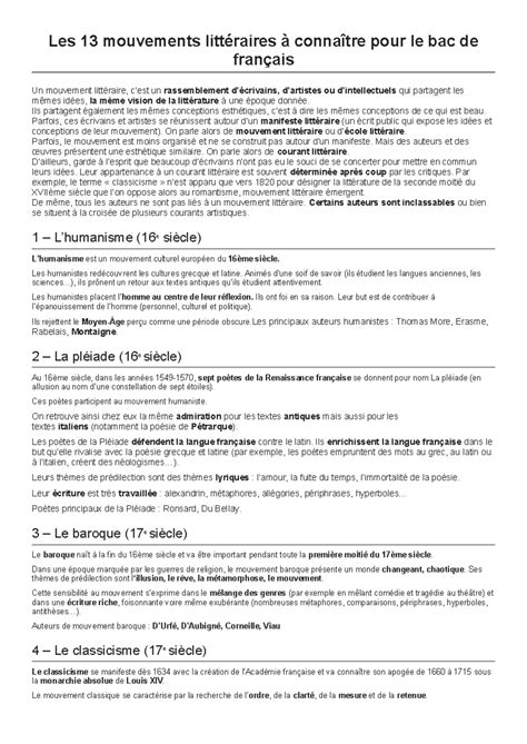 Fiche mouvement littéraire Les 13 mouvements littéraires à connaître