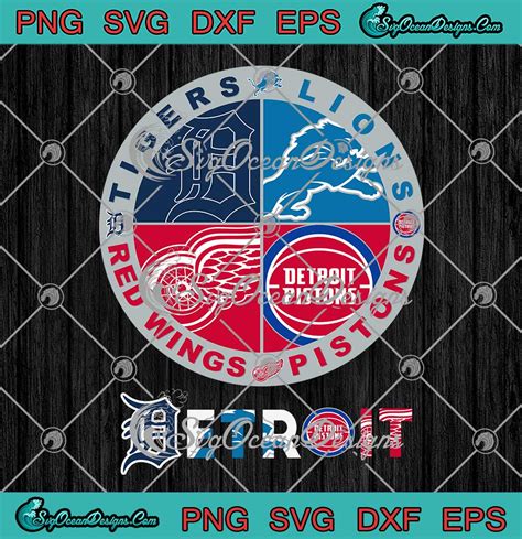 Detroit 4 Teams Sports 2023 SVG Tigers Lions Pistons Red Wings 2023