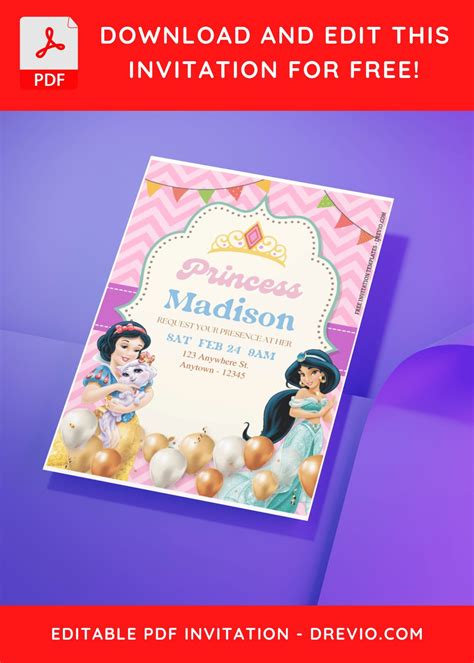 (Free Editable PDF) Gorgeous Disney Princess Birthday Invitation Templates