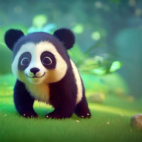 Premium Photo Cute Baby Panda Bear With Big Eyes 3d Rendering Cartoon