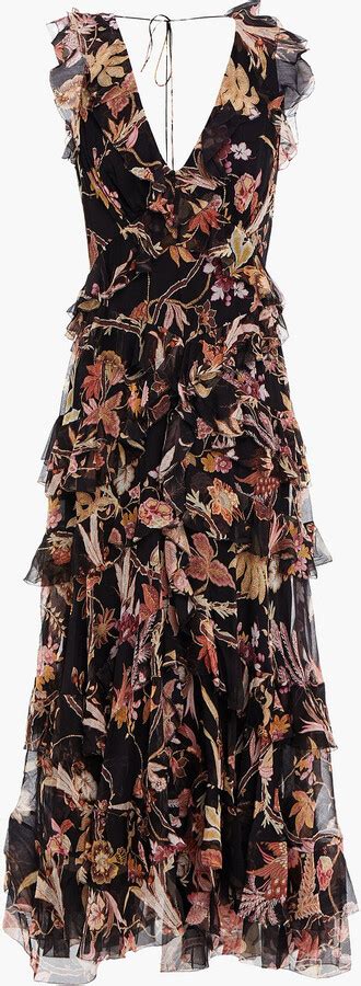 Zimmermann Wavelength Ruffled Floral Print Silk Georgette Midi Dress