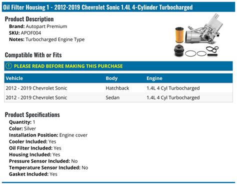 2012 2020 Chevrolet Sonic Oil Filter Housing Autopart Premium Apof004