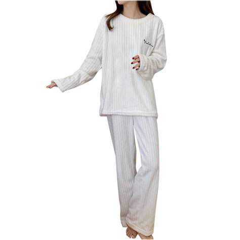 Women S Fluffy Pajamas 2 Piece Fleece Soft Crewneck Long Sleeve Tops