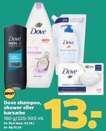 Dove shampoo shower eller barsæbe tilbud hos Netto