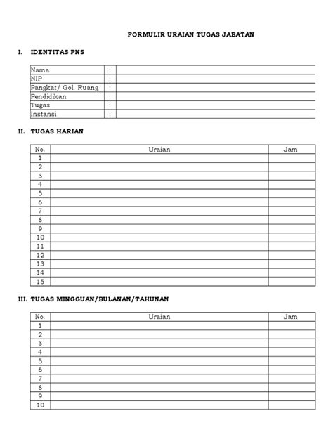 Format Formulir Uraian Tugas Jabatan Susun Pdf