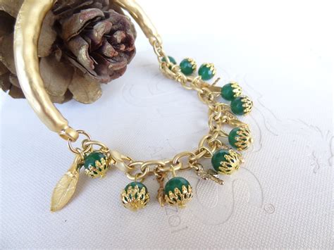 Green Jade Bracelet Green Jade Gemstones And Gold Half With Chain