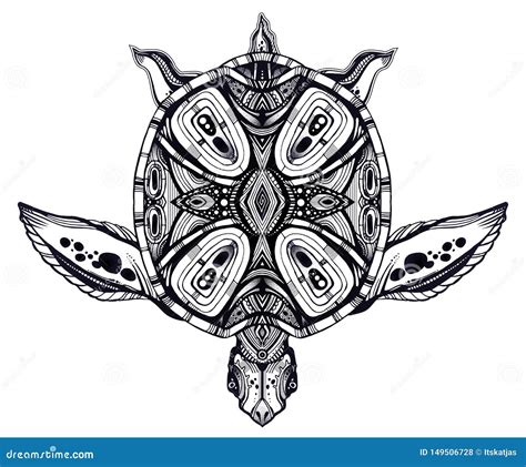 Ornate Tribal Sea Turtle In Indigenous Polynesian Style Stock Vector