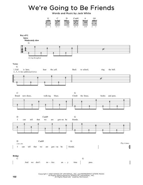 The White Stripes "We're Going To Be Friends" Sheet Music & Chords for ...