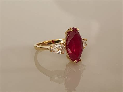 Ruby Jewelry Engagement Gold Ring Ruby Birthstone Statement Etsy