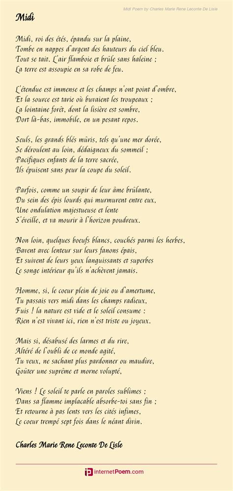 Midi Poem By Charles Marie Rene Leconte De Lisle