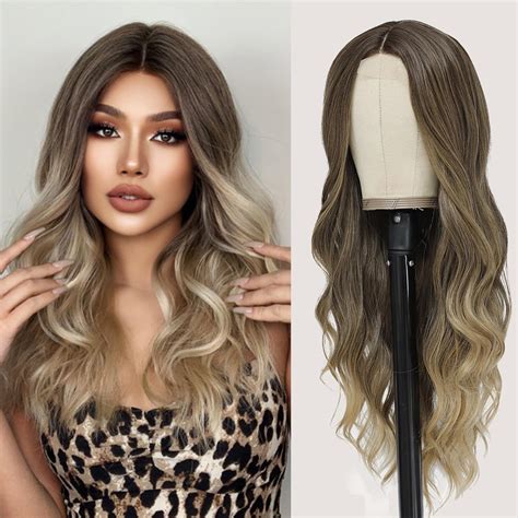 Amazon Veally Long Ombre Blonde Wavy Wig For Women 26 Inch Middle