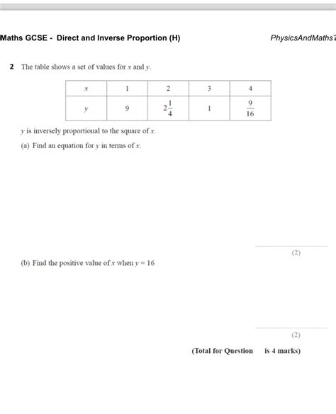 Solved Maths Gcse Direct And Inverse Proportion H Physicsandmaths1