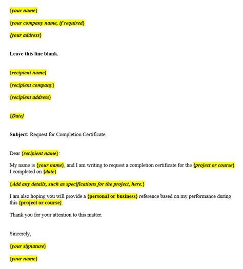Fillable Online Request Letter For Course Completion Certificate