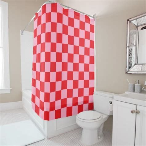 Checkered Pink And Red Shower Curtain Checkered Pattern Design