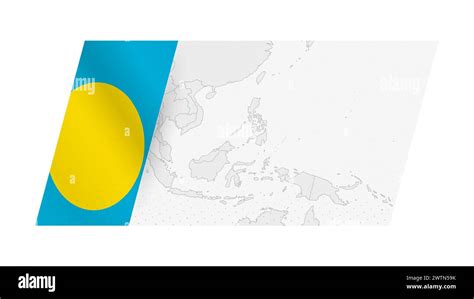 Palau Map In Modern Style With Flag Of Palau On Left Side Vector