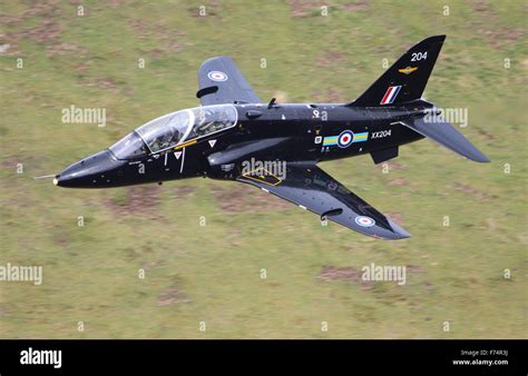 RAF Hawk T1 jet training aircraft on a low level flying exercise in the ...