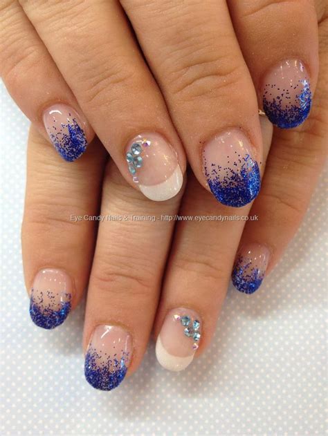 Eye Candy Nails And Training White Glitter Acrylic Tips With Blue