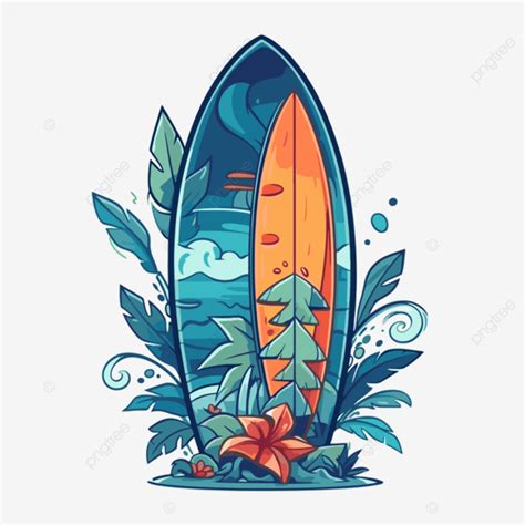 Prancha De Surf Prancha De Surf Uma Flor E Plantas Vector Art