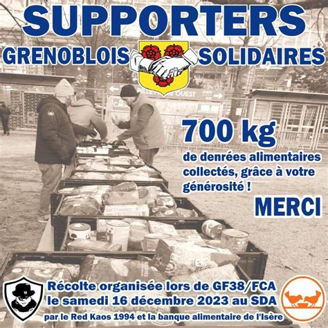 700 kg de denrées alimentaires collectés par les ultras grenoblois pour