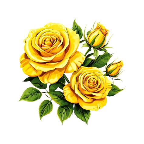 A Drawing Of Yellow Roses With Green Leaves And Leaves Premium Ai