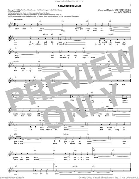 A Satisfied Mind Sheet Music To Download And Print