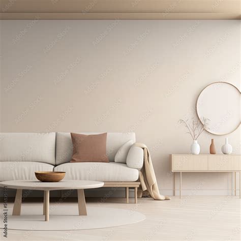 Interior wall mockup with soft minimalist living room in warm beige ...