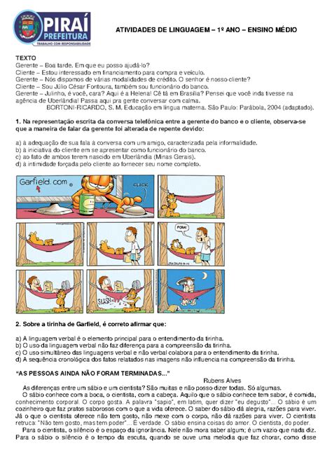 Figuras De Linguagem 1 Ano Ensino Medio - Atividades de Linguagem - 1º Ano - Ensino Médio - SME - 1 - Studocu