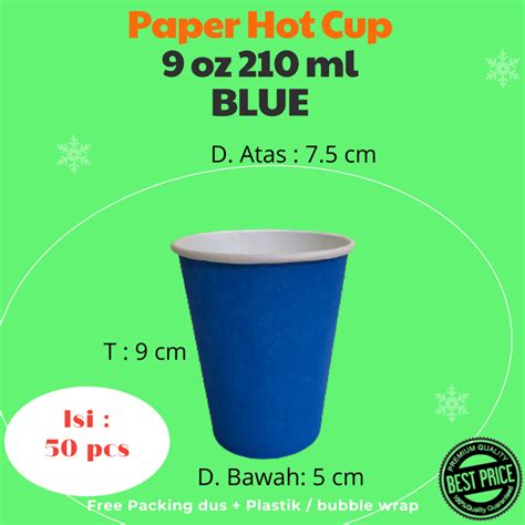 Jual Paper Hot Cup 9 Oz 210 Ml BLUE Gelas Kertas Isi 50 Pcs Edisi Warna