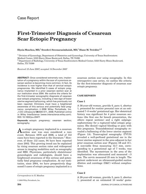 Solution First Trimester Diagnosis Of Cesarean Scar Ectopic Pregnancy