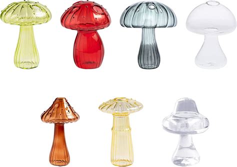 7 Pcs Mushroom Shaped Glass Vase Hydroponics Plants Vases Mushroom Bud Vase