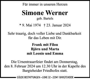 Traueranzeigen Von Simone Werner Sh Z Trauer