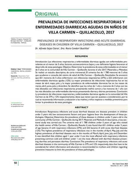 Pdf Prevalencia De Infecciones Respiratorias Y Enfermedades