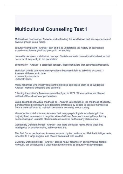 Multicultural Counseling Test 1 Questions And Answers Graded A