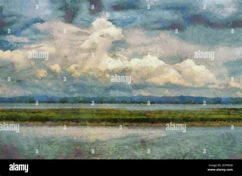 Landscape of the river Illustrations creates an impressionist style of ...