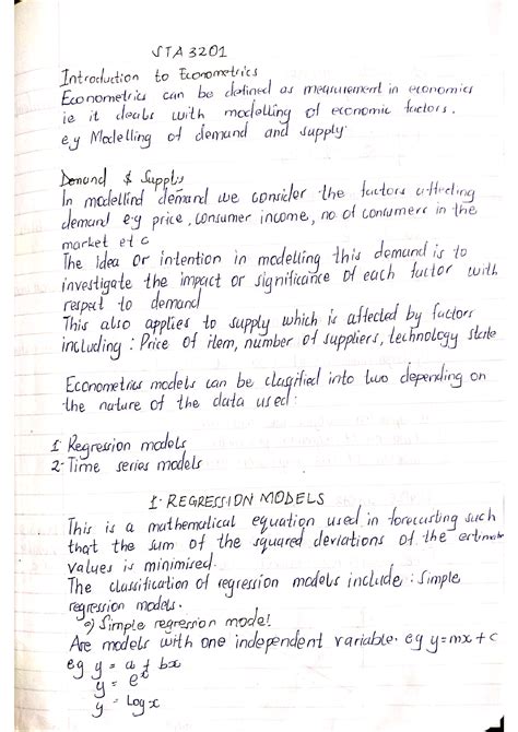 Econometrics Notes E Commerce Studocu