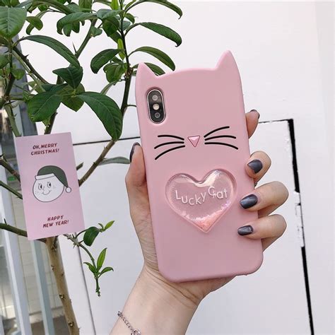 Cartoon Quicksand Cat Shimmering Powder Heart Iphonexs Max Phone Case