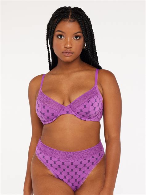 Cotton Essentials Lace Trim Unlined Bra In Pink Purple Savage X Fenty