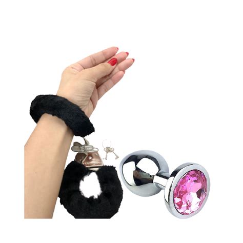 Kit Plug Anal Aço Inox Médio Algemas de pelúcia c chave Shopee Brasil