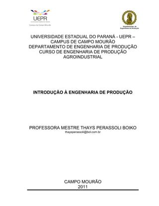 APOSTILA DE INTRODUÇÃO À ENGENHARIA DE PRODUÇÃO Parte I PDF