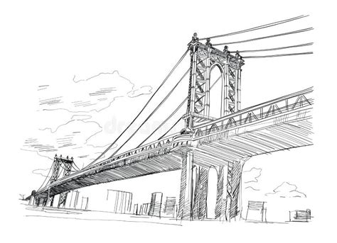 Dessin De Main De Pont De New York Brooklyn Illustration de Vecteur ...