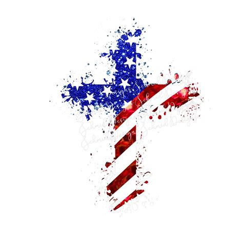 Flag Glitter Splatter Cross Png, Flag Cross, USA Cross, American Flag