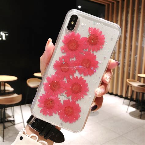 Daisy Pattern Real Dried Flowers Transparent Soft TPU Cover For IPhone