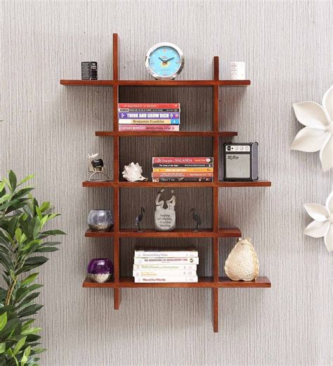 Buy Sheesham Wood Book Shelf In Provincial Teak Finish By My Furniture Online Modern Wall