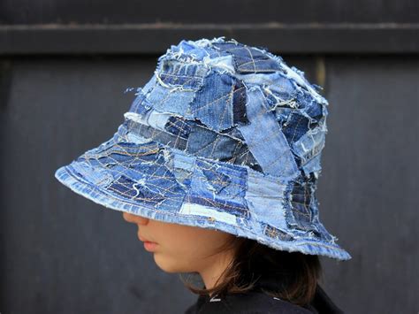 Patchwork Denim Bucket Hat 24 61 Cm Hipster Hippie Etsy