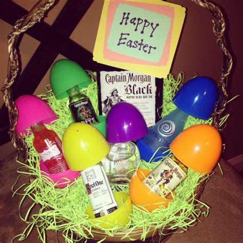 An Easter Basket Filled With Eggs Confection And Liquors For The Holiday