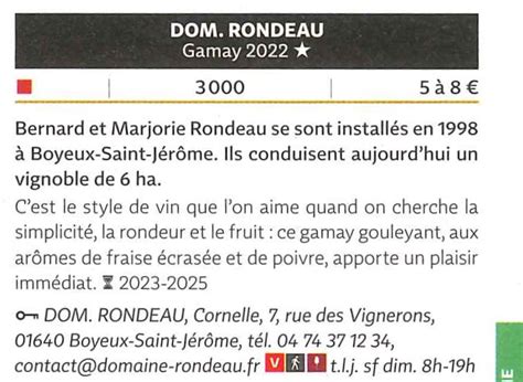 Sélectionné au Guide Hachette 2024 Domaine Rondeau